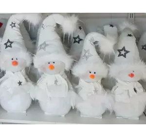 Інтер'єрна фігурка новорічна Сніговик у СНІЖНОМУ КАЛПАКІ 27 см