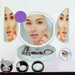 Складане дзеркало для макіяжу з підсвіткою TRI-FOLD LIGHTED КРИГЛОЕ