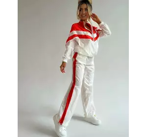 Шикарний спортивний костюм (штани з ТЕРРАКОТОВИМИ лампасами + кофта зі смугами) білий