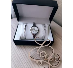 Подарунковий набір годинник з двома браслетами DISU silver