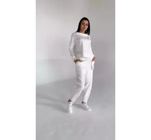 Жіночий вільний костюм кофта із зав'язками на спині + штани білий