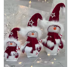 Інтер'єрна фігурка новорічна Сніговик у КРАСНОМ КАЛПАКЕ 32 см