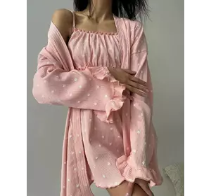 Ніжна романтична піжама (халат + сорочка) принт дрібний квіточок рожевий