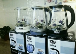 Електричний скляний чайник 2л OPERA з квіткою