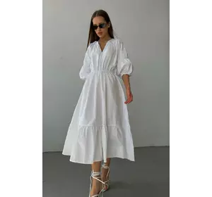 Легка жіноча сукня з поясом льон білий