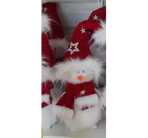 Інтер'єрна фігурка новорічна Сніговик у КРАСНОМ КАЛПАКЕ 27 см