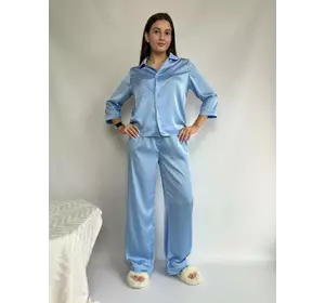 Ніжний домашній костюм-піжама сорочка + штани шовк Армані блакитний