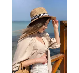 Женская стильная шляпа с широкими полями и красивой лентой КОРИЧНЕВАЯ