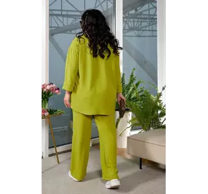 Женский костюм брюки широкие на резинке + рубашка салатовый
