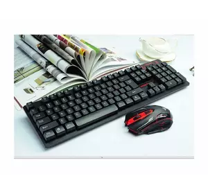 Беспроводная игровая клавиатура и мышка в комплекте Красная